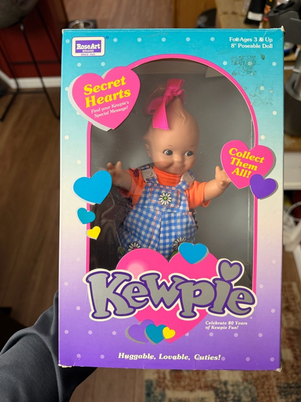 Kewpie Secret Heart Doll with Pink Bow and Blue Outfit - RoseArt